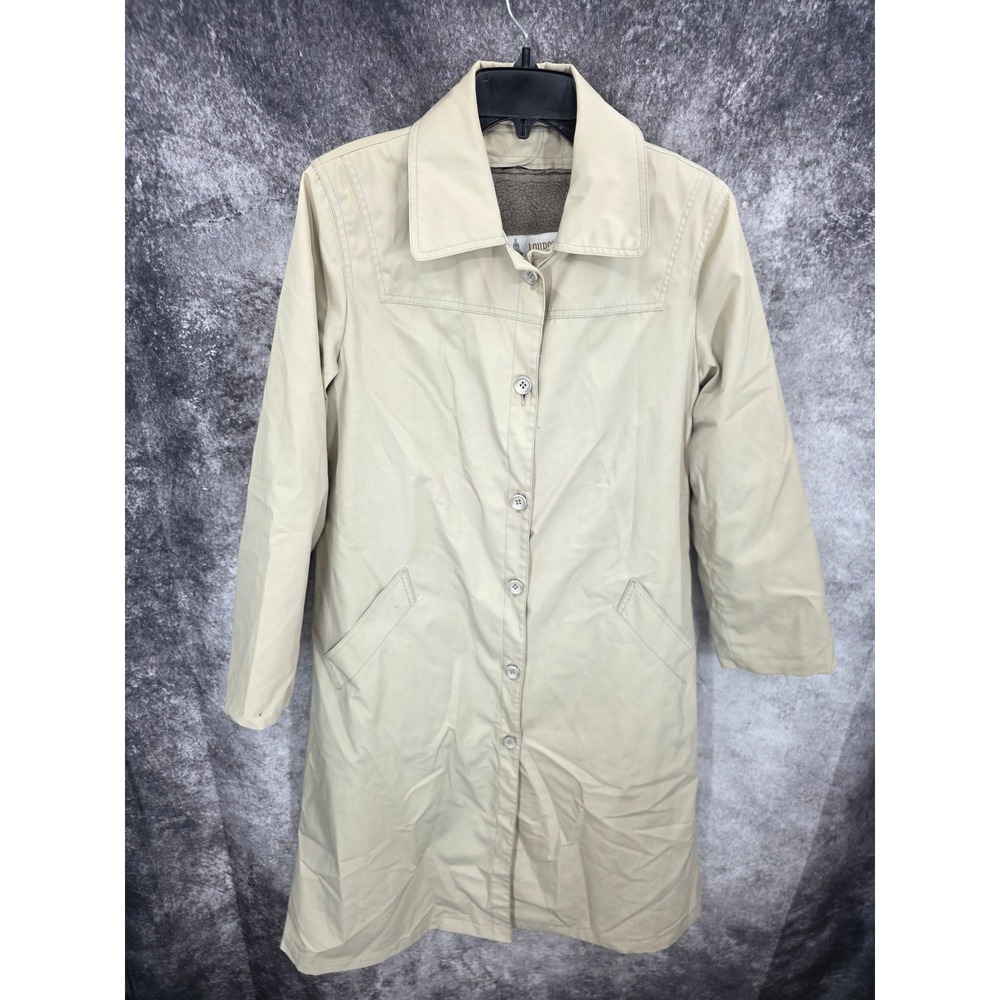 Vtg London Fog Trench Coat Womens 10 R Beige Sherpa Lined Timeless Minimalist